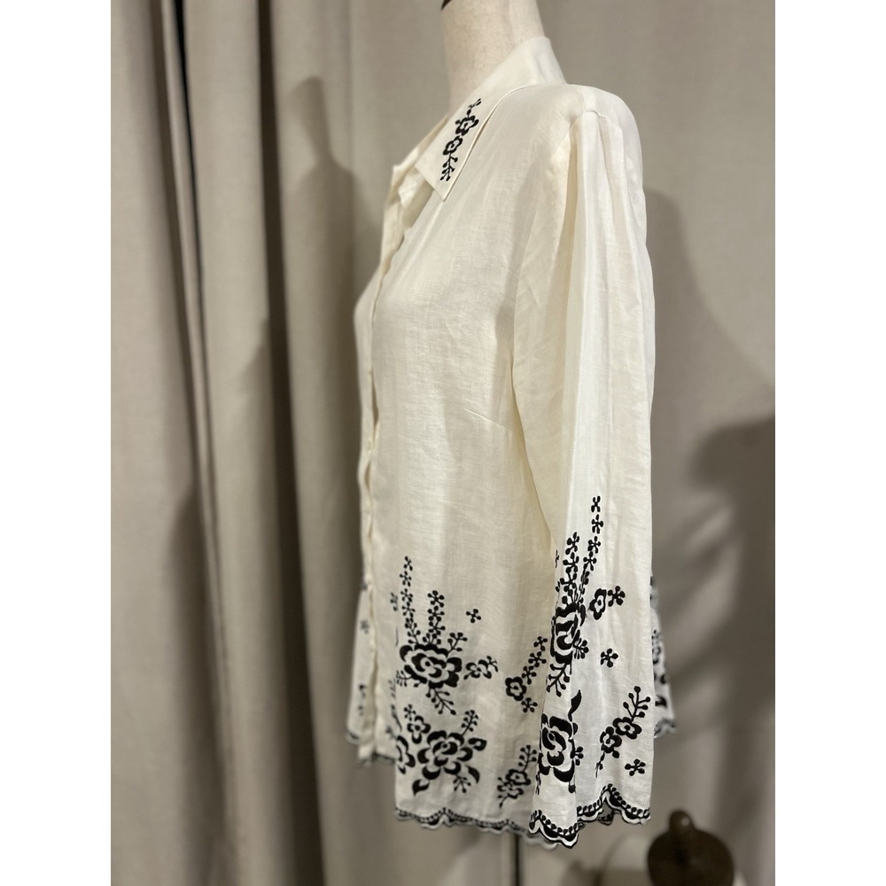 Blaine Trump Vintage Women's Shirt 100%‎ Linen Medium With Embroidery - Picture 4 of 7
